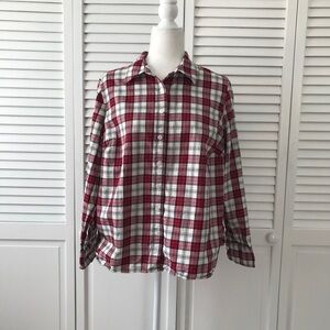 3/$25 Talbots Women's Red Plaid Metallic Thread Top